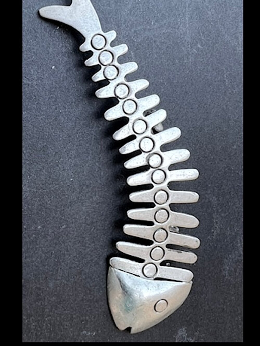 Vintage Mexican Silver Plate Fish Skeleton Brooch Pin Large 3.25" x 1"